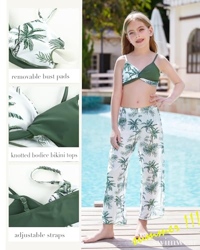 GRACE KARIN Teen Girls Bathing Suits Kids 4 Piece Long Sleeve Swimsuit Kimono Up Pants Bikini Tankini Set Swimwear3