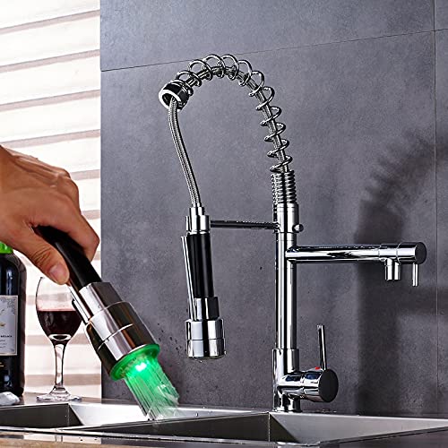 Robinet de cuisine à bec extractible avec LED et jet pivotant