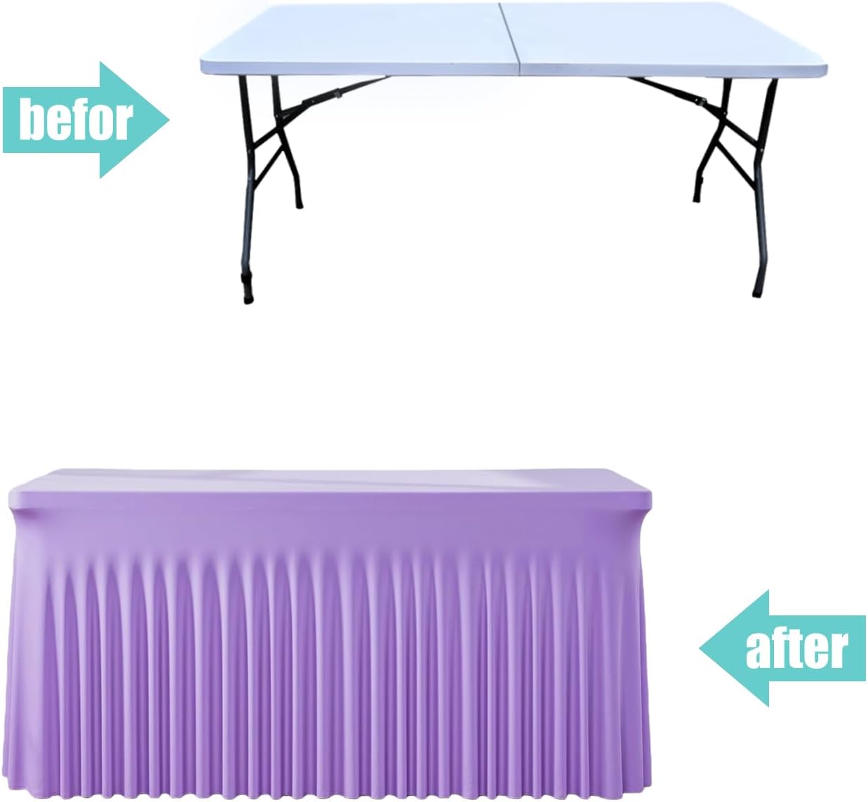 Light Purple Spandex Table Skirt for Rectangle Tables (8ft) | 1-Pack Stretch Pleated Tablecloth for 96" L x 30" W x 30" H Rectangular Tables | Suitable for Banquets, Trade Shows, Birthday