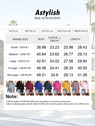 Astylish Women Casual Cuffed Long Sleeve Button Up V Neck Satin Embossed Tunic Shirts Tops Apricot Small #TOP5