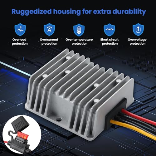 DC 9V-32V to 12V10A Voltage Converter, 24V Step Down to 12V 120W Buck With Safety Fuse and Clamps, Voltage Regulator, Power Supply Adapter, Truck Step-Down Volt3