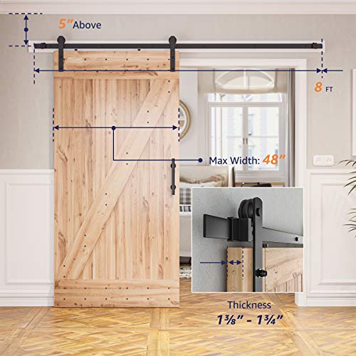 Image of SMARTSTANDARD 8ft Sliding Barn Door Hardware kit, Fit 42-48 inch W DoorPanel