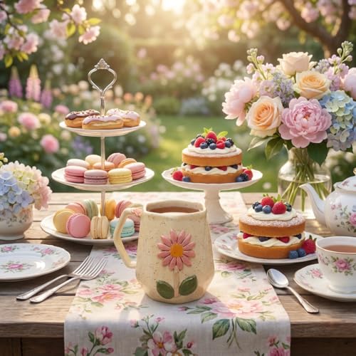 Image of Handmade Ceramic Mug 3D Daisy Flower Design Coffee Tea Cup 240 ml Gift for Coffee Lovers Kitchen Decor (Pink /Light Blue /Yellow /Grey) (Creamish Yellow /Off-White)