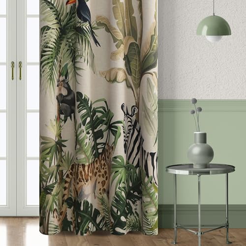Image of 80% Blackout Curtains for Bedroom, Tropical Plant Window Drapes 102 Inch Length for Living Room, Thermal Insulated Grommet Curtains, 2 Panels