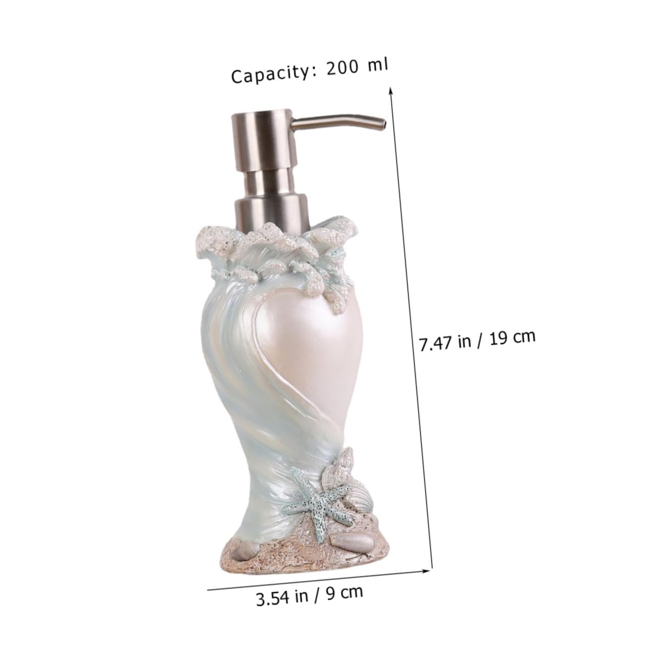 Dispenser di Sapone Liquido Decorativo in Resina Bianca Stile Mare Pompa Ergonomica da 200ml per Bagno e Casa Leggero e Funzionale