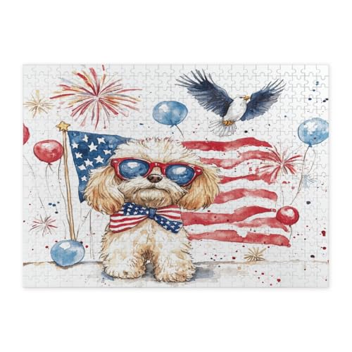 Rompecabezas de perro Cavachon de madera con 500 piezas para adultos y decoración patriótica