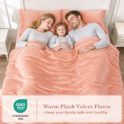 Image of Viviland Plush Microfleece King Bed Sheet Set, Coral Pink