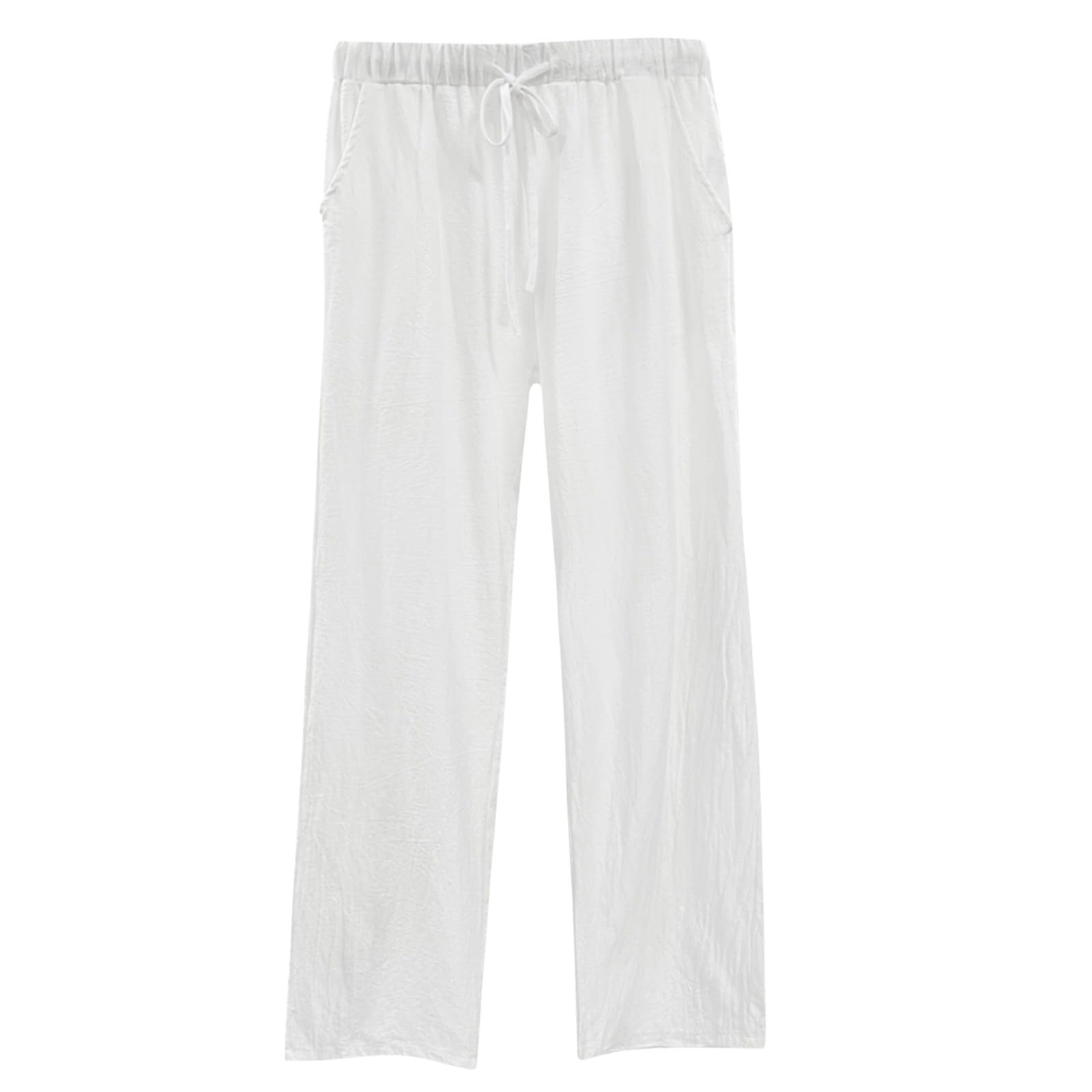 Generisch Pantalon de loisirs d'été pour femme - Pantalon de plage - Couleur unie - En lin - Taille haute - Avec poches - Cordon de serrage - Long - Décontracté - Léger - En lin - Coupe droite - En