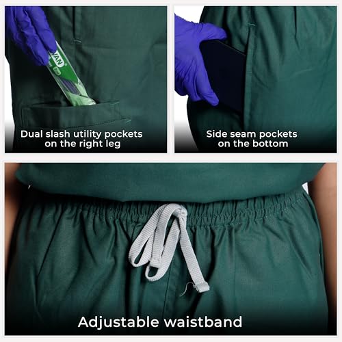 Image of Medical Scrub Suit For Women - Green (Medium) | Poly Viscose Fabric | Ultimate Comfort and Breathability | Elasticated Waist | Multiple Pockets | V-Neck