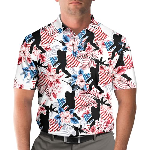 Funny Golfs Pattern Polo Shirts for Men Tropical Vintage Shirts Mens Polo Shirts Short Sleeve Button Up Golf Shirts for Men4