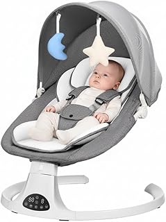 أرجوحة كهربائية للأطفال الرضع، هزاز للأطفال الرضع مع 5 سرعات، 8 تهويدات، تعمل بمحول وبطارية، جهاز تحكم عن بعد
