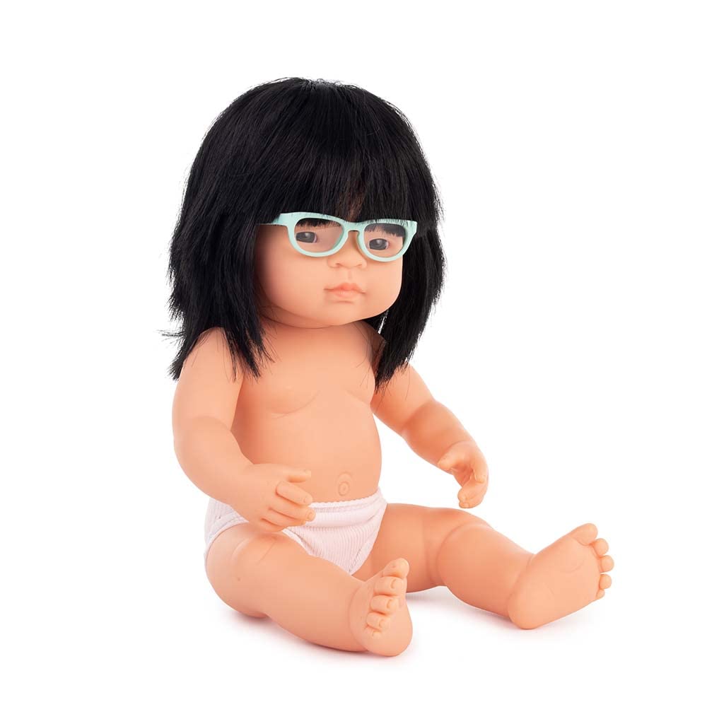 Miniland BABY DOLL ASIAN GIRL WITH GLASSES 38CM, Beige, 31112