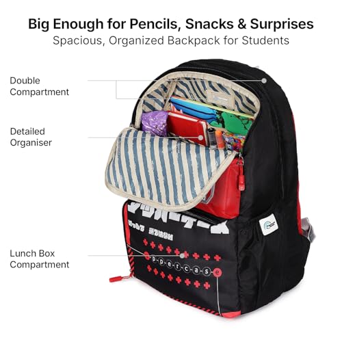 Image of uppercase Campus School Backpack | Well-Padded, Double Compartment with File Sleeve, Organizers, Side Bottle Pocket | For Boys & Girls | 500 Days Warranty