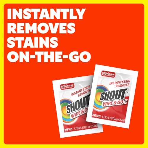 Image of Shout Wipes, Wipe and Go Instant Stain Remover, Laundry Stain and Spot Remover for On-the-Go, 4 Wipes (Pack of 1)