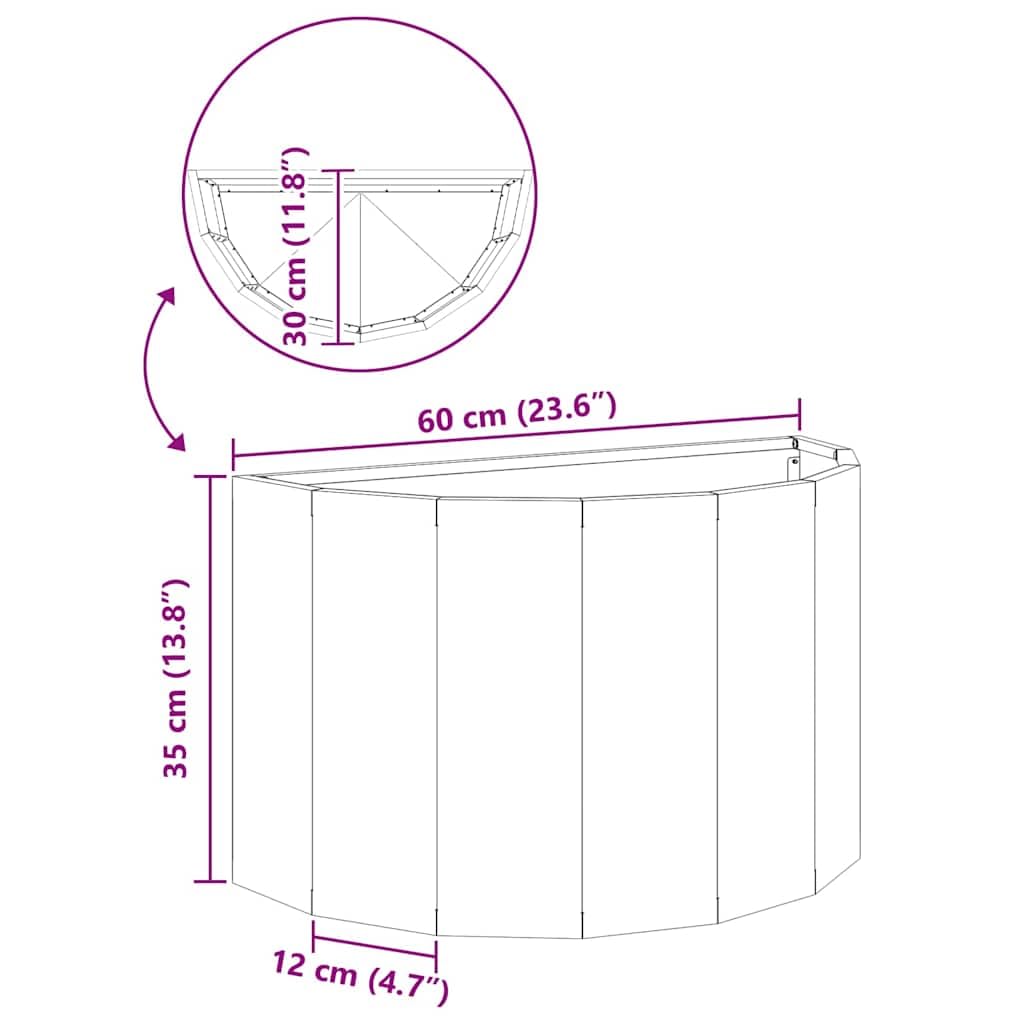 vidaXL Donica Antracyt 60 x 30 x 35 cm Stal, Doniczka ogrodowa na tarasy, wytrzymały pojemnik, stalowy uchwyt, zielona skrzynka na kwiaty, akcent do ogrodu