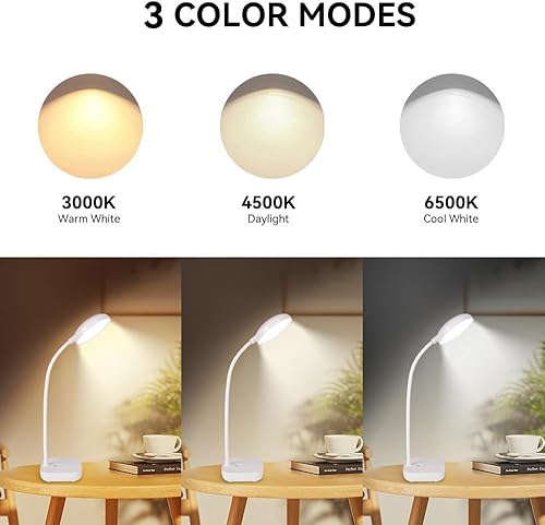 Miniatura 5 de Lámpara de escritorio con batería, negro, lámpara de escritorio inalámbrica recargable, pequeña lámpara de cuello de cisne para escritorio, luz LED