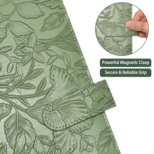 Professional Padfolio Portfolio Binder, Textured Embossing Faux Leather Folder Organizer for Letter Size Legal Pad Notepad Resume, Card Holder for Women Men Business Office Conference (Green)