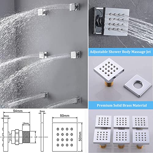 Sistema de ducha con mezcladora y pantalla digital de temperatura WHSHOWER con 6 jets corporales, cabezal cuadrado de 12 pulgadas, acabado cromado miniatura 3