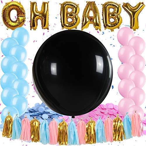 GENDER REVEAL BALLOON Huge 36" Balloon and Baby Party Supplies Kit for Baby Shower with Pink and Blue Confetti by WeTheParty Oh Baby GenderReveal Balloons