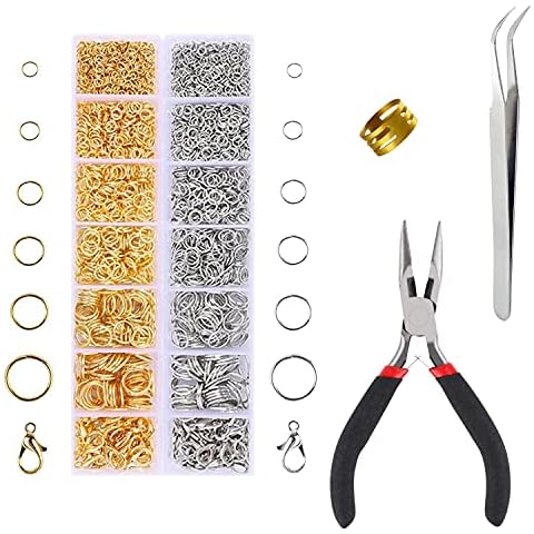 POTUANOT 2000 Pcs Jump Rings Kit,Open Jump Ring,Needle Nose Plier and Tweezer for Jewelry Making Supplies and Necklace Repair(Silver and Gold,4mm - 10mm) Cover