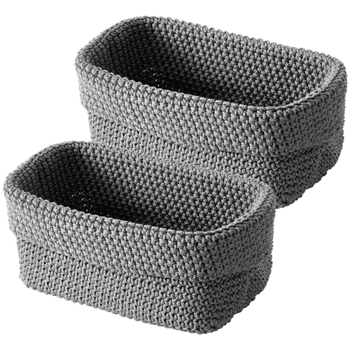 Aufbewahrungskorb Korb Baumwollseil Geflochten 2er-Set, Korb Aufbewahrung Körbchen Wickeltisch Organizer, Stapelbare Speicher Storage Körbchen für Kinderzimmer Wohnzimmer Bad, 21×15,5×13cm(Grau)