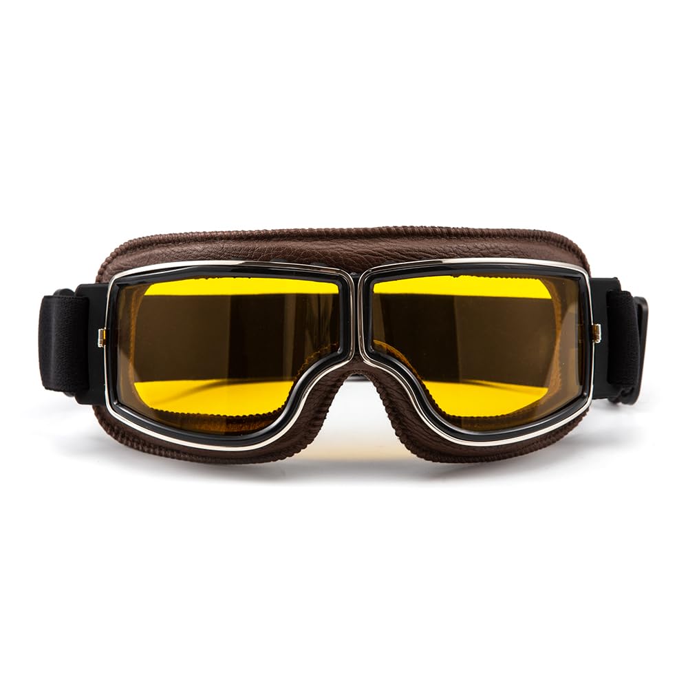 Lunettes de moto vintage aviateur rétro Cuir PU Lunettes pliables et coupe-vent pour hommes et femmes