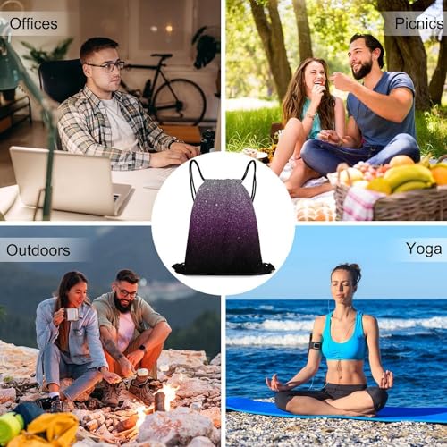 Image of Beam Bag Large Capacity Drawstring Backpack for Volleyball Baseball Sports Workout Gear Travel Men Women, Beautiful Dark Purple Grey Sparkling Glitter Sparkles Pattern Bags