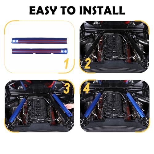 Image of CHEAYAR Engine Bay Panel Cover Compatible with Chevrolet Corvette C8 2020-2023, Engine Shroud Cover Panel Trims, C8 Accessories 2PCS (Engine Rod - Blue)