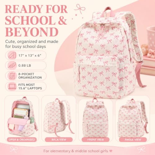 Image of BTOOP School Backpack for Teens Large Corduroy Bookbag Lightweight 15.6 inch Laptop Bag for Girls Women Casual High School College