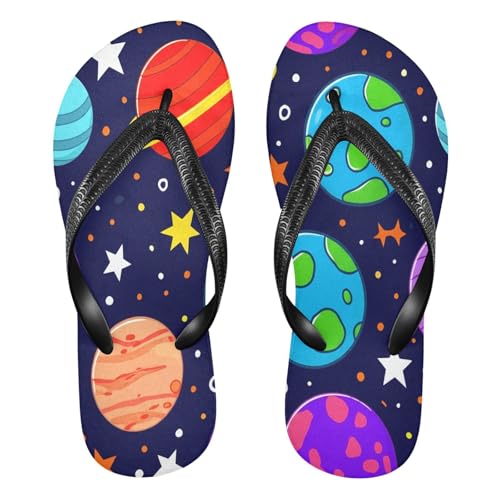 CEBUGI Unisex Flip Flop -Flat Sandal -NonSlip Couple Slippers -Natural Rubber Foam Soles Ultimate Comfort and Durability for Indoor Outdoor|Colorful Cartoon Planets