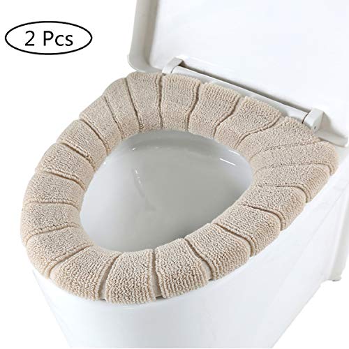 Cushioned Toilet Seat Cover Pads Bathroom Soft Fibers Thicker Warmer Stretchable Washable Lid