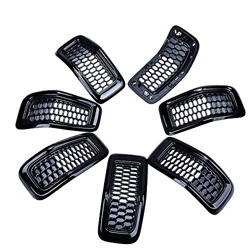 Front Upper Mesh Honeycomb Grill Grille Inserts Cover Kit for Jeep 2014-18 Jeep Cherokee (Matte Black, Mesh Grille&Trim Insert)