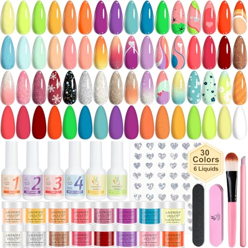 Lavender Violets 94Pcs Dip Powder Nail Kit Starter, 30 Neon Colors Red Purple Green Orange Yellow...