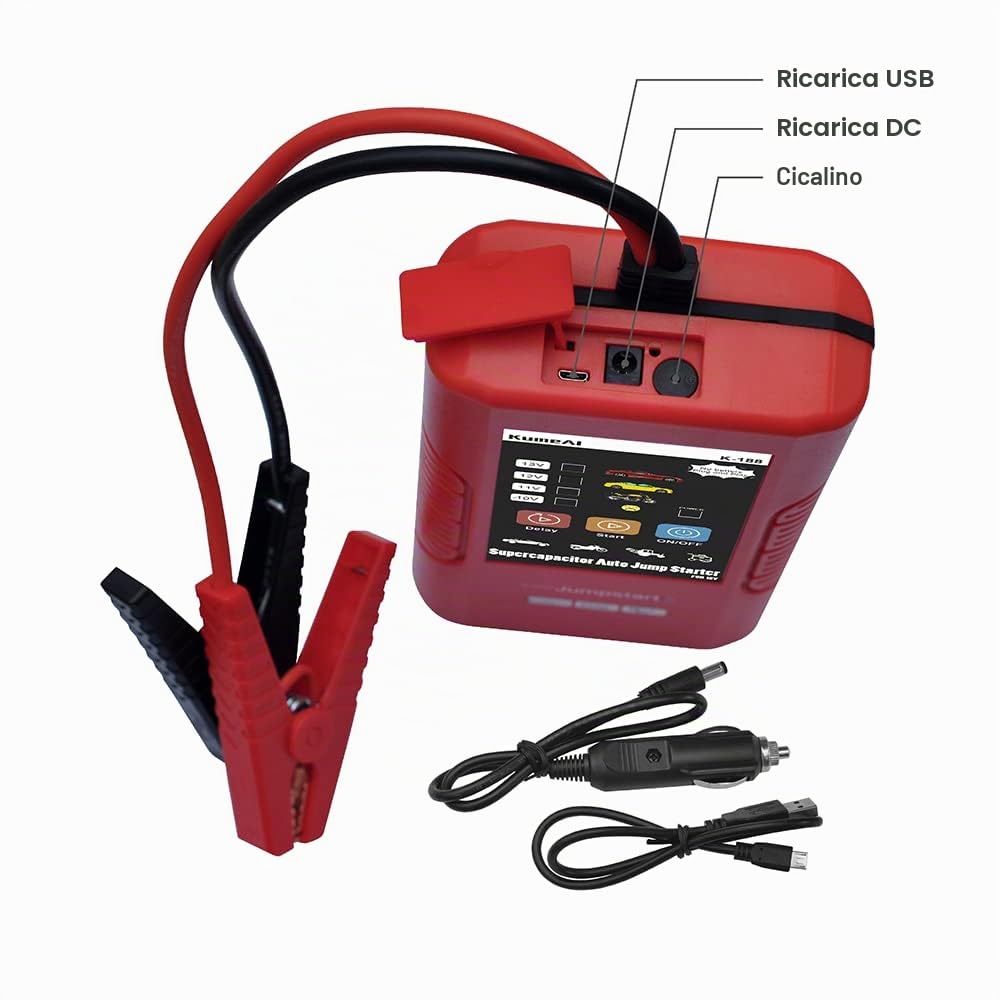 Avviatore di emergenza a supercondensatore ad alta potenza per veicoli da 12 V, avvia motori diesel da 7,0 l e 4,0 l con facilità, nessuna batteria, nessuna manutenzione richiesta.