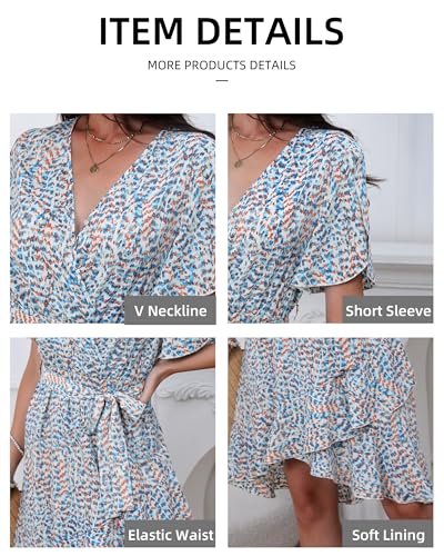 Image of Womens Wrap V Neck Short Sleeve Dress 2025 Summer Floral Boho Dress Ruffle A Line Flowy High Low Midi Dresses