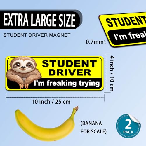 Image of NIMONA Student Driver Magnet for Car - Funny 2 Pack Please Be Patient Removable Magnetic Bumper Sticker Set - Reflective New Driver Safety Sign - Weather-Resistant - 10 x 4 inch (Student-2#)