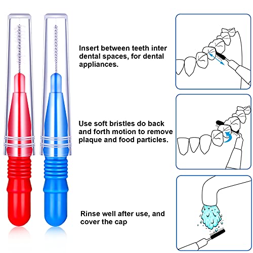 Image of Patelai 50 Counts Braces Brush for Cleaner Interdental Brush Toothpick Dental Tooth Flossing Head Oral Dental Hygiene Flosser Toothpick Cleaners Tooth Cleaning Tool(Red, Blue)