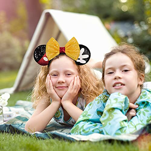 Image of FANYITY Mouse Ears, Sequin Mouse Ears Headband for Girls Women Halloween Birthday Party (Yellow Bow08)
