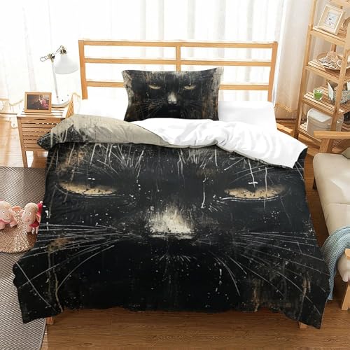 Housse de couette chat coloré parure de lit 135x200 microfibre 2 pièces single - 2