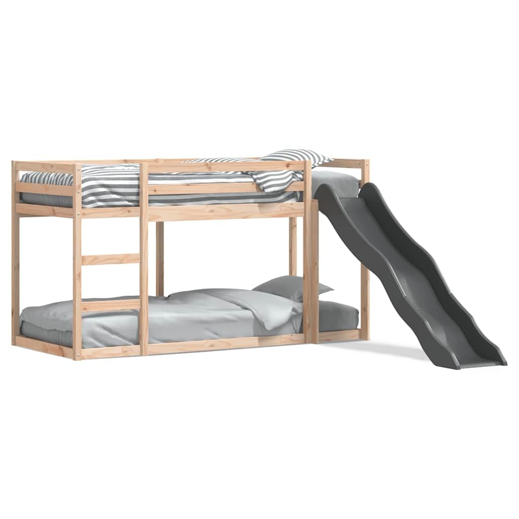 Litera de madera maciza con tobogán y escalera de 80 x 200 cm de madera de pino, resistente cuna con barandilla de seguridad y práctico espacio de almacenamiento