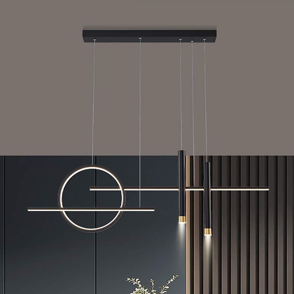 Lustre LED linéaire moderne 30W suspendu au design noir épuré pour salle à manger