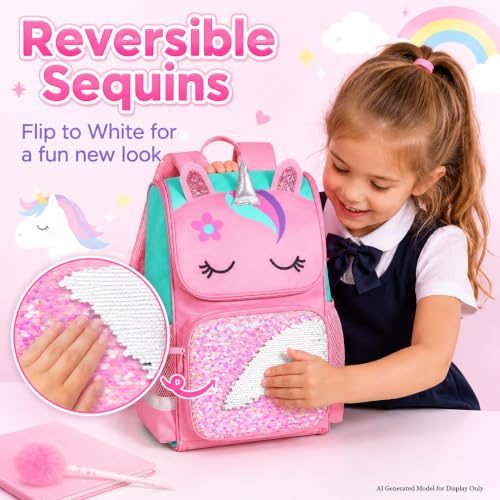 Image of KLFVB 3PCS Backpack for Girls and Boys, 15 inch Unicorn Dinosaur Bookbag with Lunch Box, Kids Preschool School bag