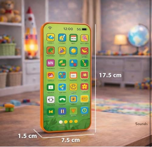 Image of Educational Phone Type-C Rechargeable Musical Toy 28 Functions, Alphabet, Numbers, Varnmala, Animal Sounds, Nursery Rhymes in English & Hindi for Age 2 &10 Years (Dinosaur Model)