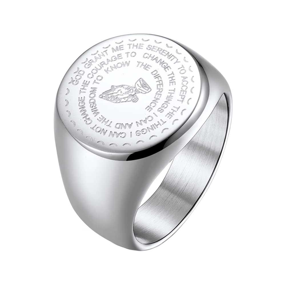 SINLEOMen's Stainless Steel Bible Verse Praying Hands Ring Solid Religious Christian Signet Band