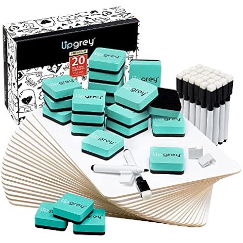 UPGREY Dry Erase Boards, Small Whiteboard 20 Pack 9"X12" Double-Sided Mini Whiteboards for Kids Lapboards with 24 Pens+24 Erasers+24 Pen Clips for Students, Teachers, Class, Office Cover