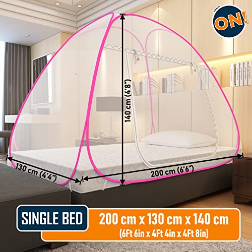 Image of KOLAR Supreme On Mosquito Net for Single Bed, 6.5 Feet X 4 Feet Premium Machardani with 30 Pair of Stars, Strong and Durable, 30 GSM, Tent Type, Foldable, Corrosion Resistant (Single Bed, Pink)