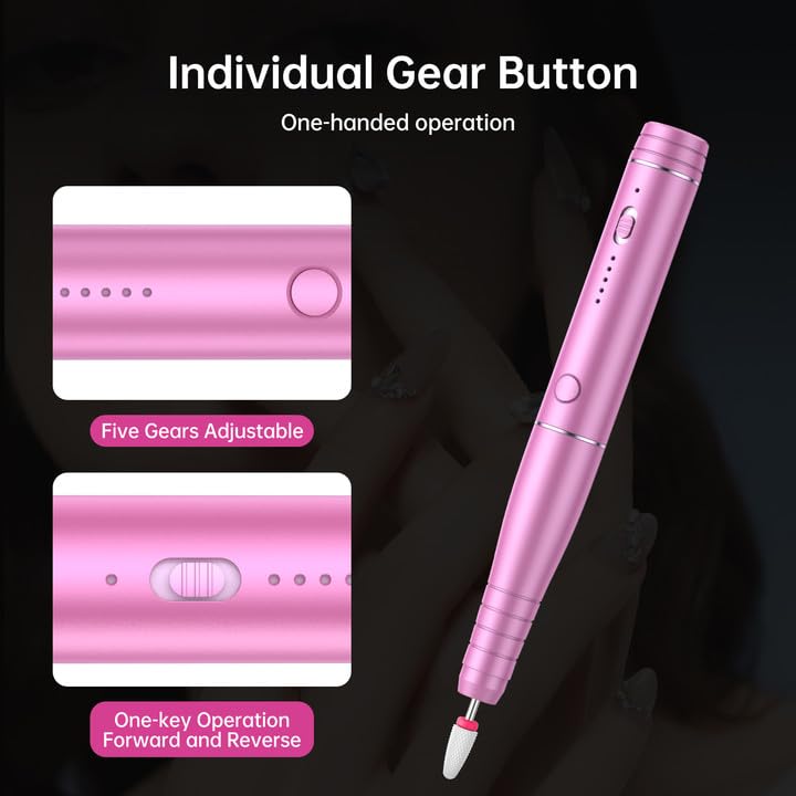 Miniatura 3 de Taladro de uñas eléctrico inalámbrico, máquina de taladro de uñas recargable para uñas de gel acrílico, kit de lima de uñas eléctrica portátil con