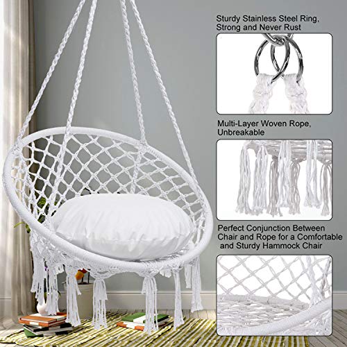 Y- Stop HCMS-02 Hammock Chair Macrame Swing Chair, Max 330 Lbs, Hanging Chair Cotton Rope Hammock Chair Swing thumb #1