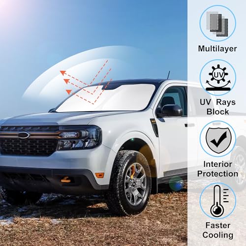 Image of Windshield Sun Shade Compatible with 2022 2023 2024 2025 2026 Ford Maverick Hybrid XL XLT Lariat Truck Accessories Protect Car from Sun Rays & Heat Damage