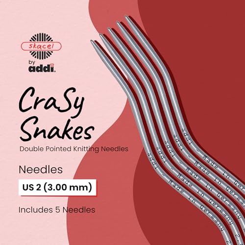 Image of skacel by addi CraSy Snake Double Pointed Knitting Needles, 6 Inch (15.24 cm) Set of 5 Aluminum Knit Needle Kit, 3 mm (US Size 2)